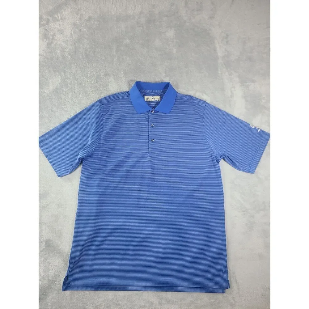 Donald Ross Shirt‎ Mens Large Blue Pin Stripe Polo Golf Performance Logo